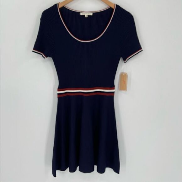 Copper Key Ribbed Knit Fit & Flare Sweater Skater Dress Mini Juniors Medium Navy - Picture 1 of 7